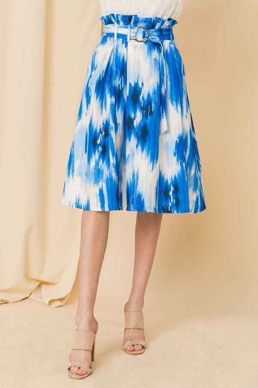 Self-buckle Belt Printed Skirt