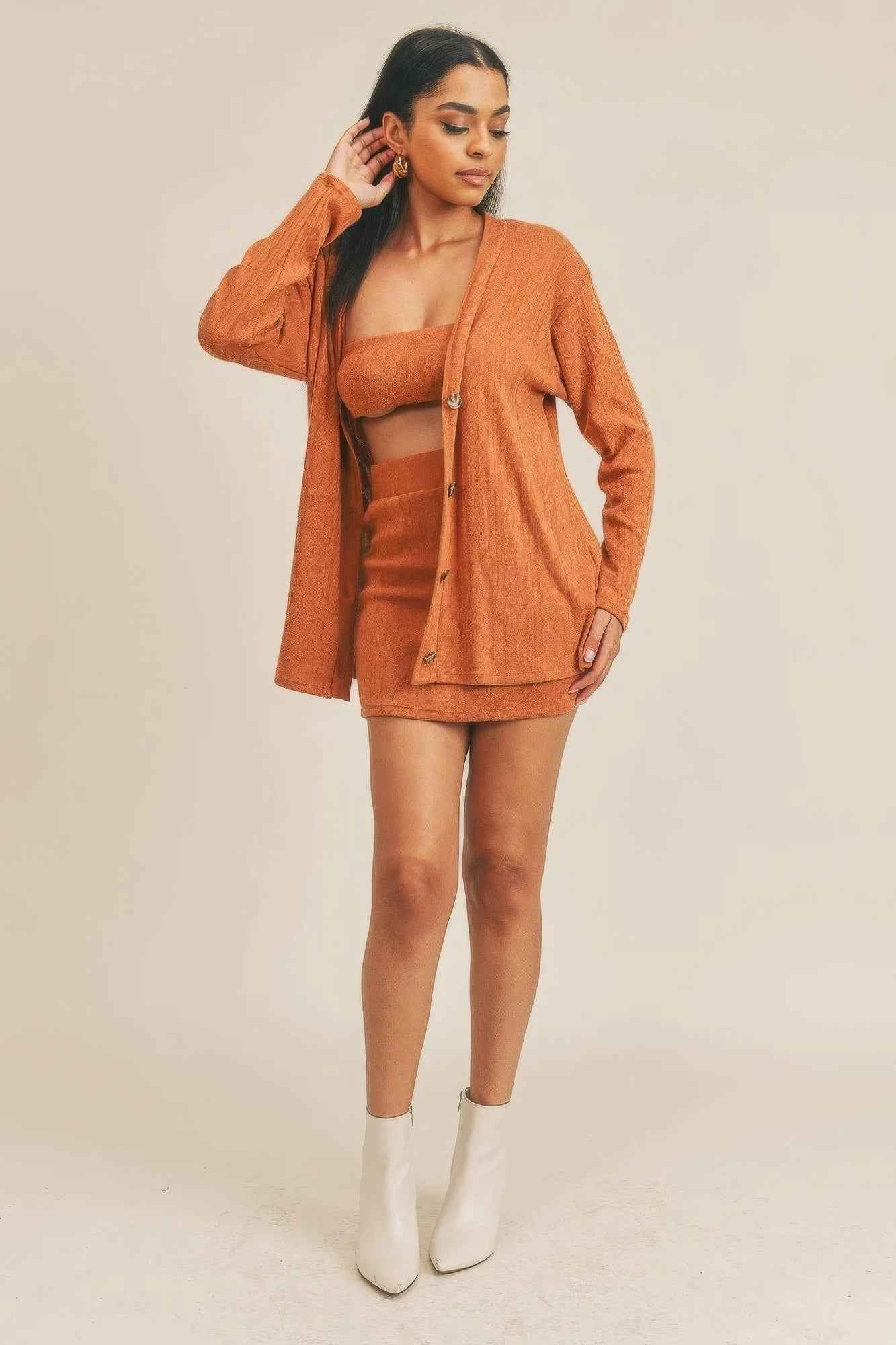 Cardigan Solid Color 3 Piece Set