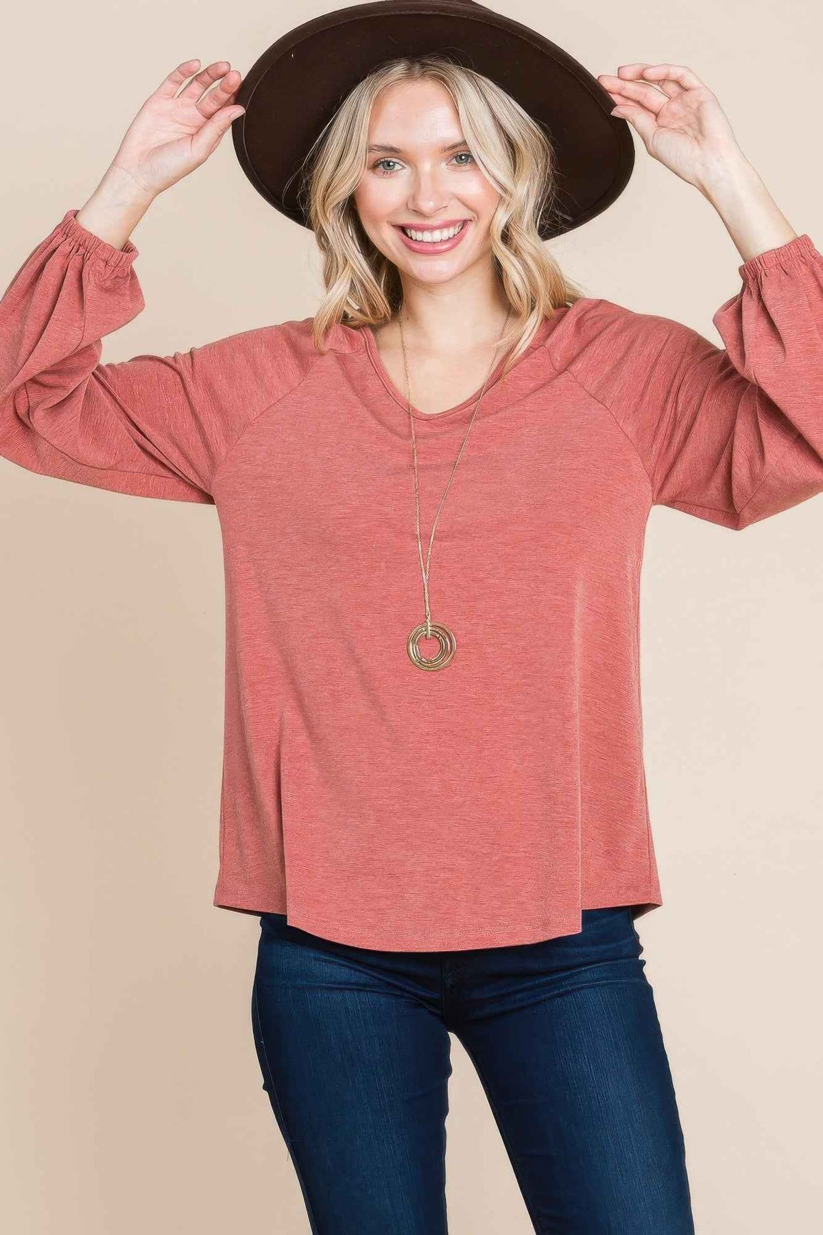 Casual V Neck Basic Long Sleeve Top