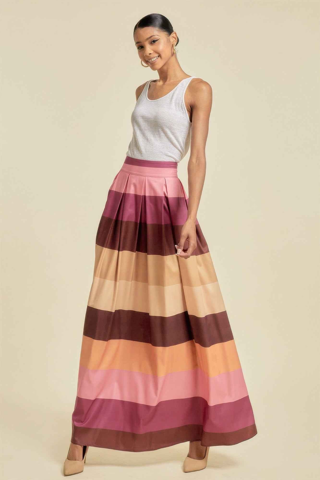 Color Block Maxi Skirt With Pockets