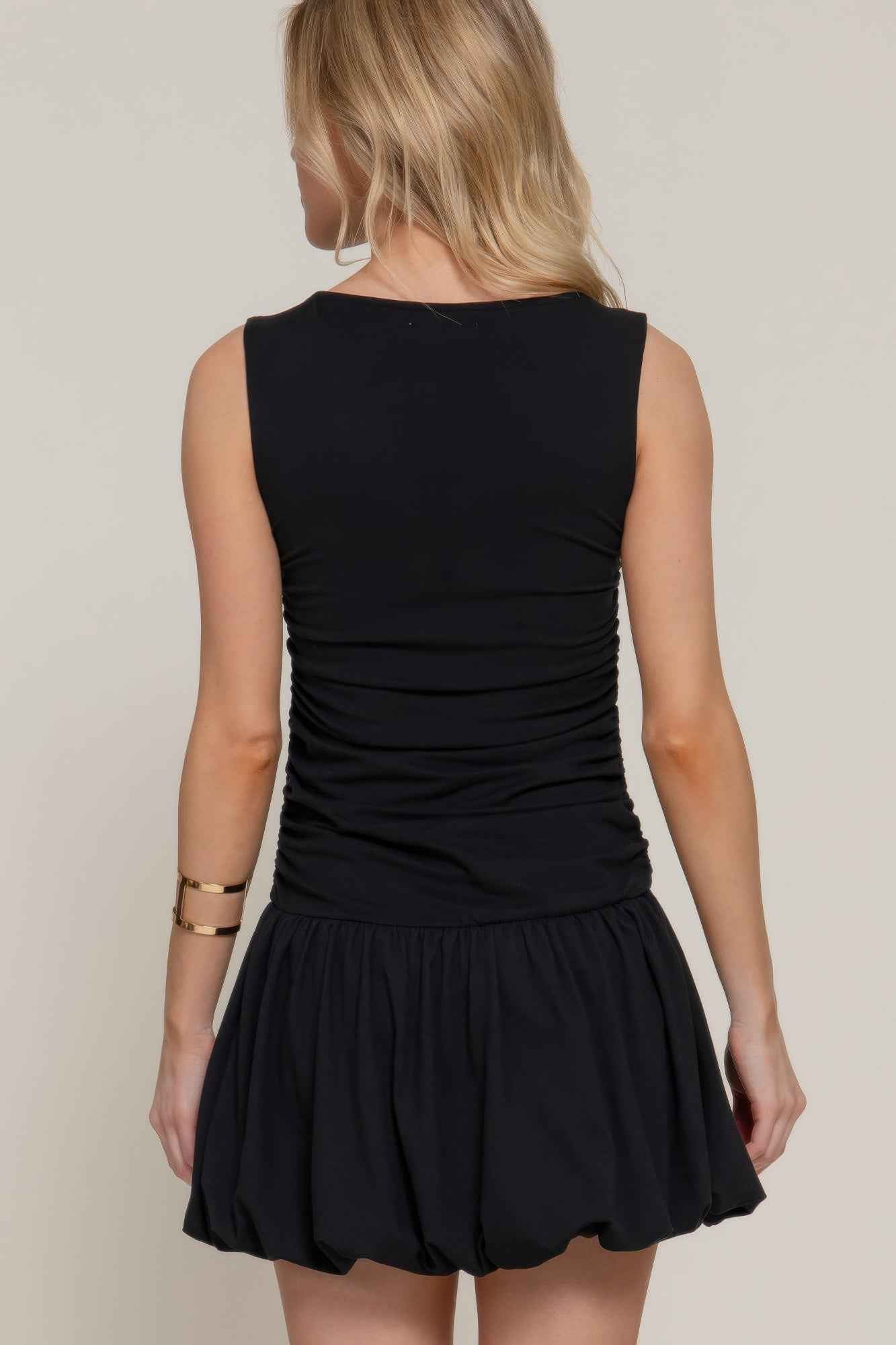 Sleeveless Boat Neck Voluminous Mini Dress