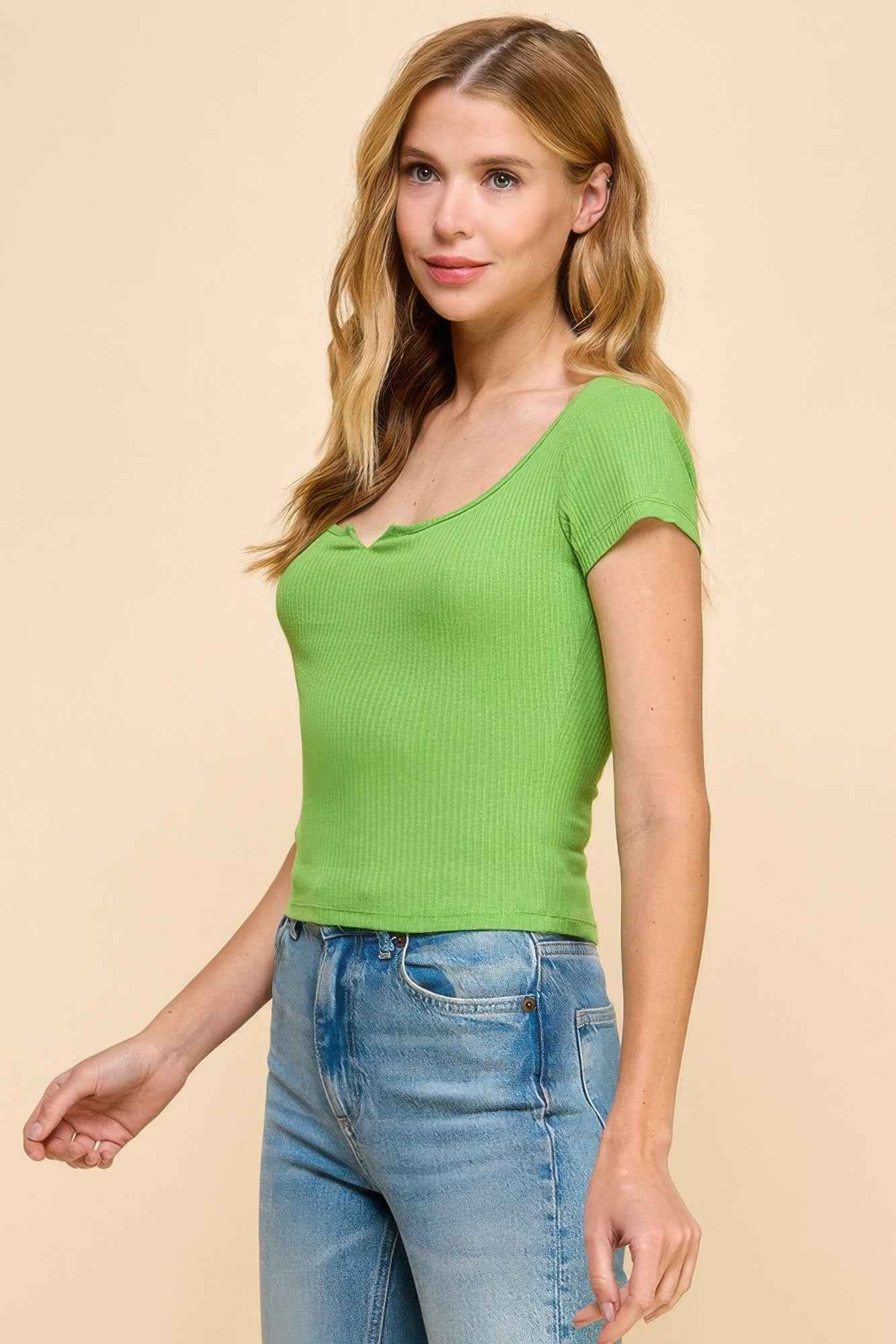 Scoop Neck W/mini Notch W/o Seaming Rib Tee