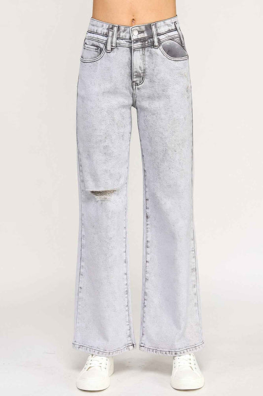 High Rise Wide Leg With Acid Grey
