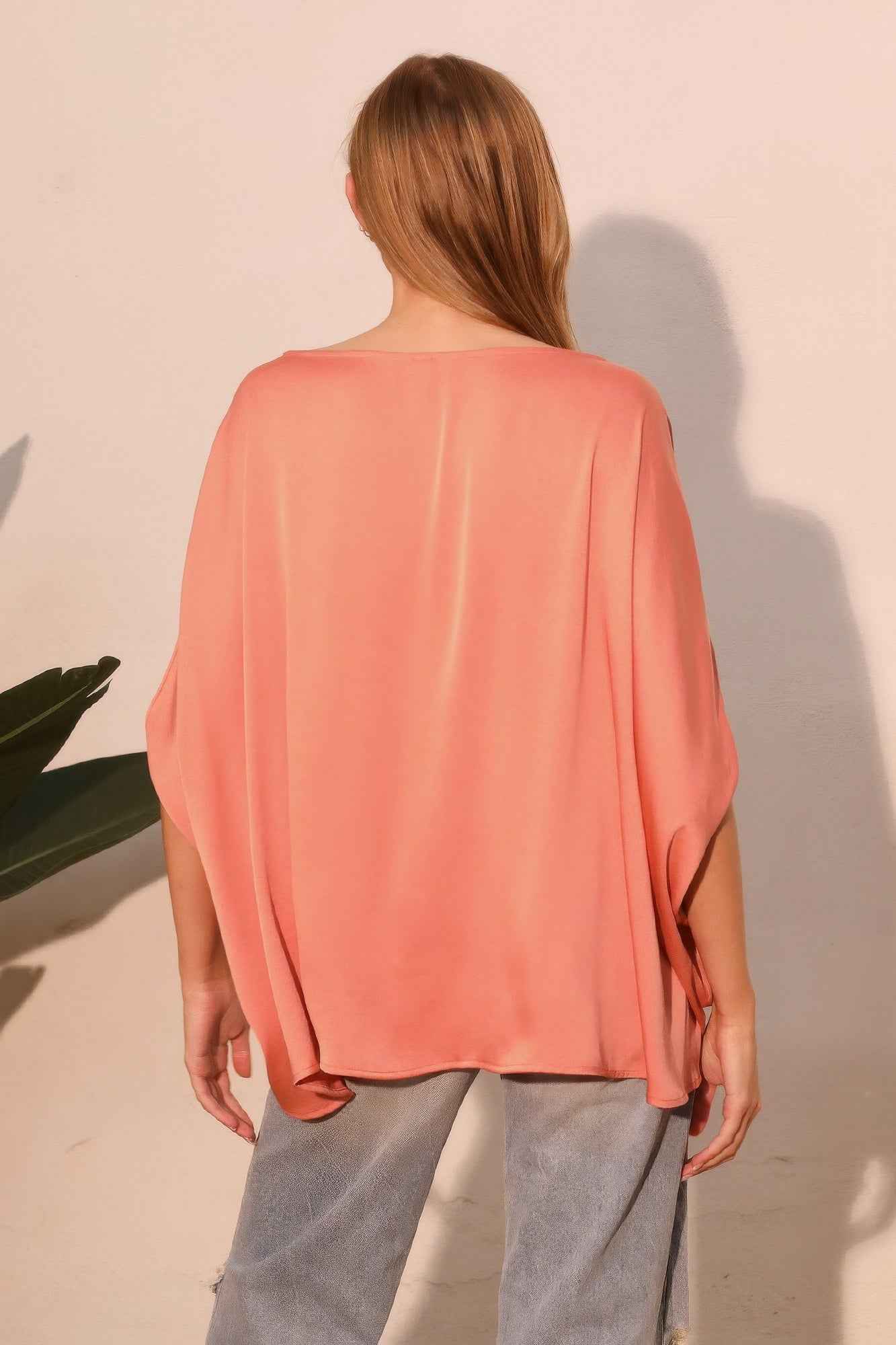 Washed Poly Silk Boat Neck Caftan Top