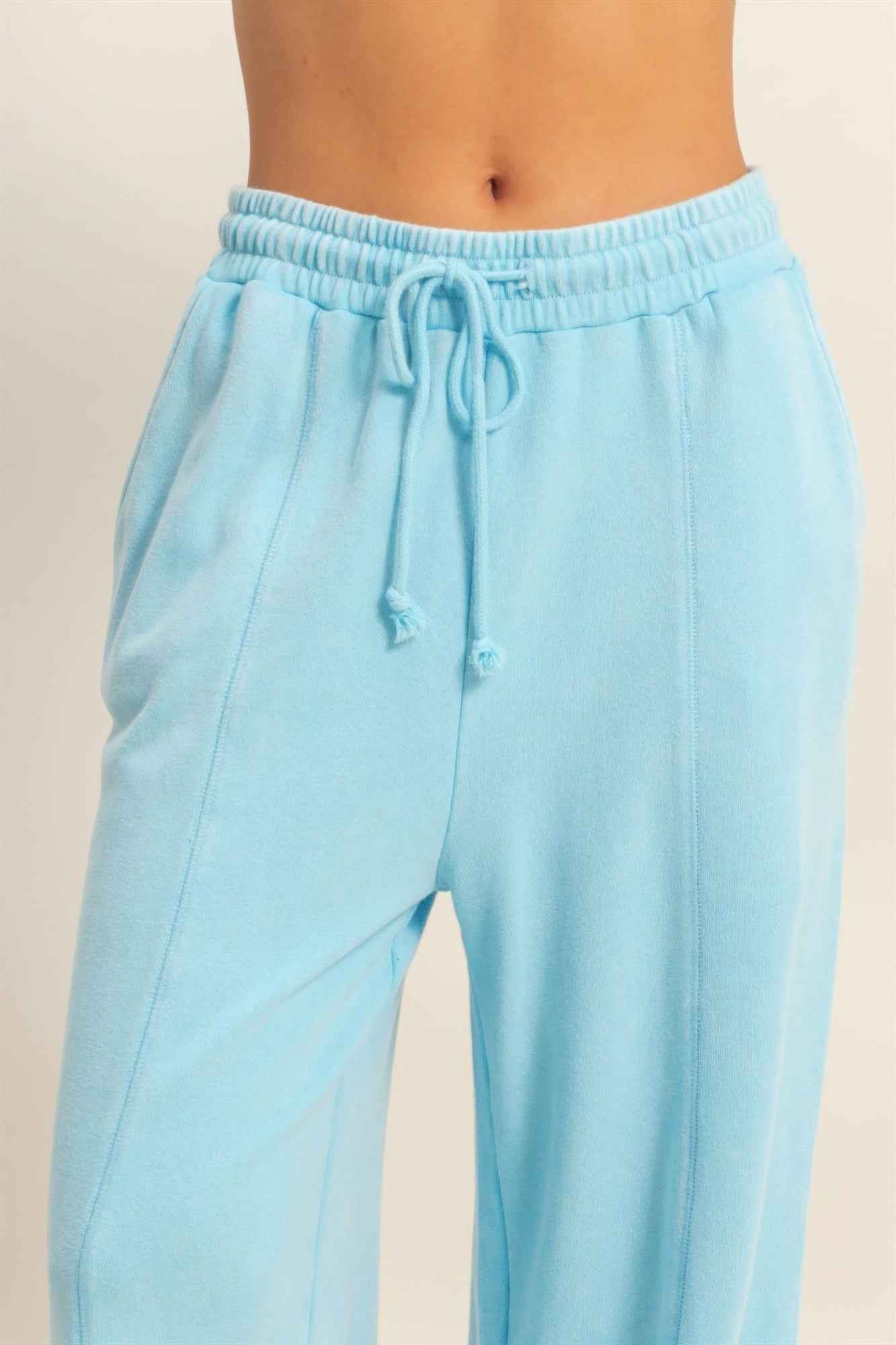 Acid Wash French Terry Wide-leg Pants