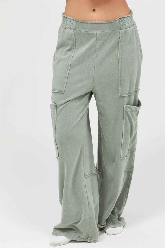 Mineral Wash Wide Leg Cargo Pants