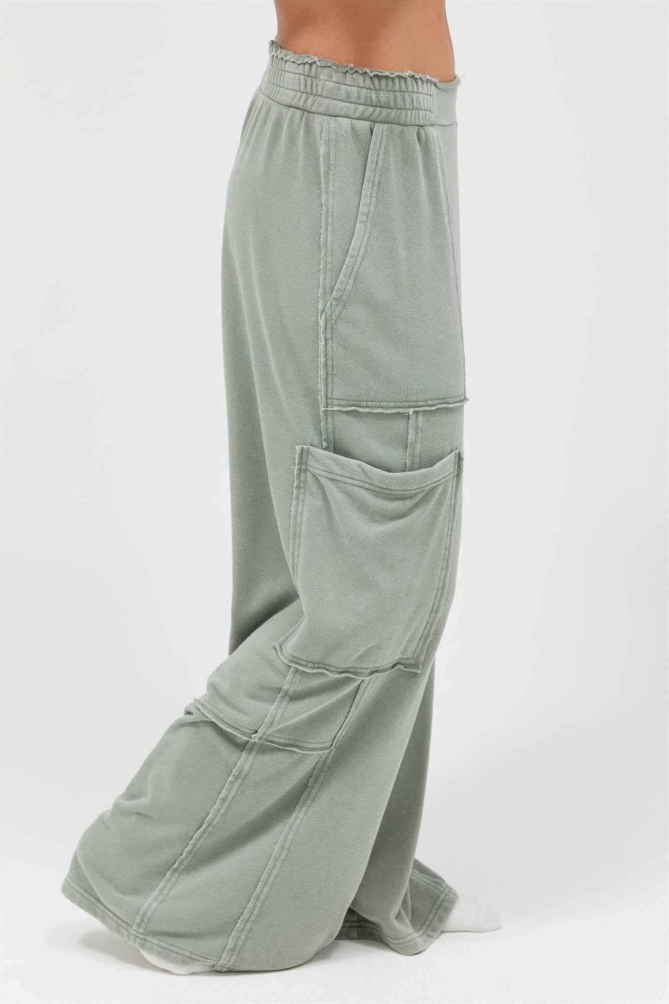 Mineral Wash Wide Leg Cargo Pants