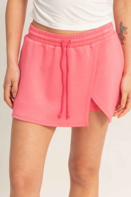 Wrap Front Elastic Waist Skort