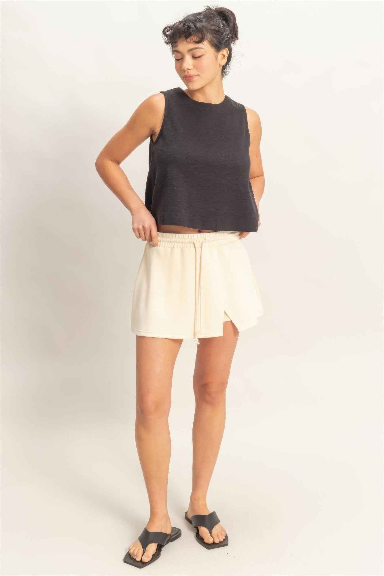 Wrap Front Elastic Waist Skort