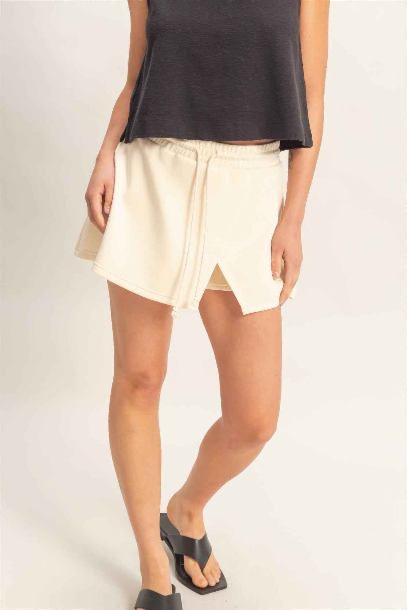 Wrap Front Elastic Waist Skort