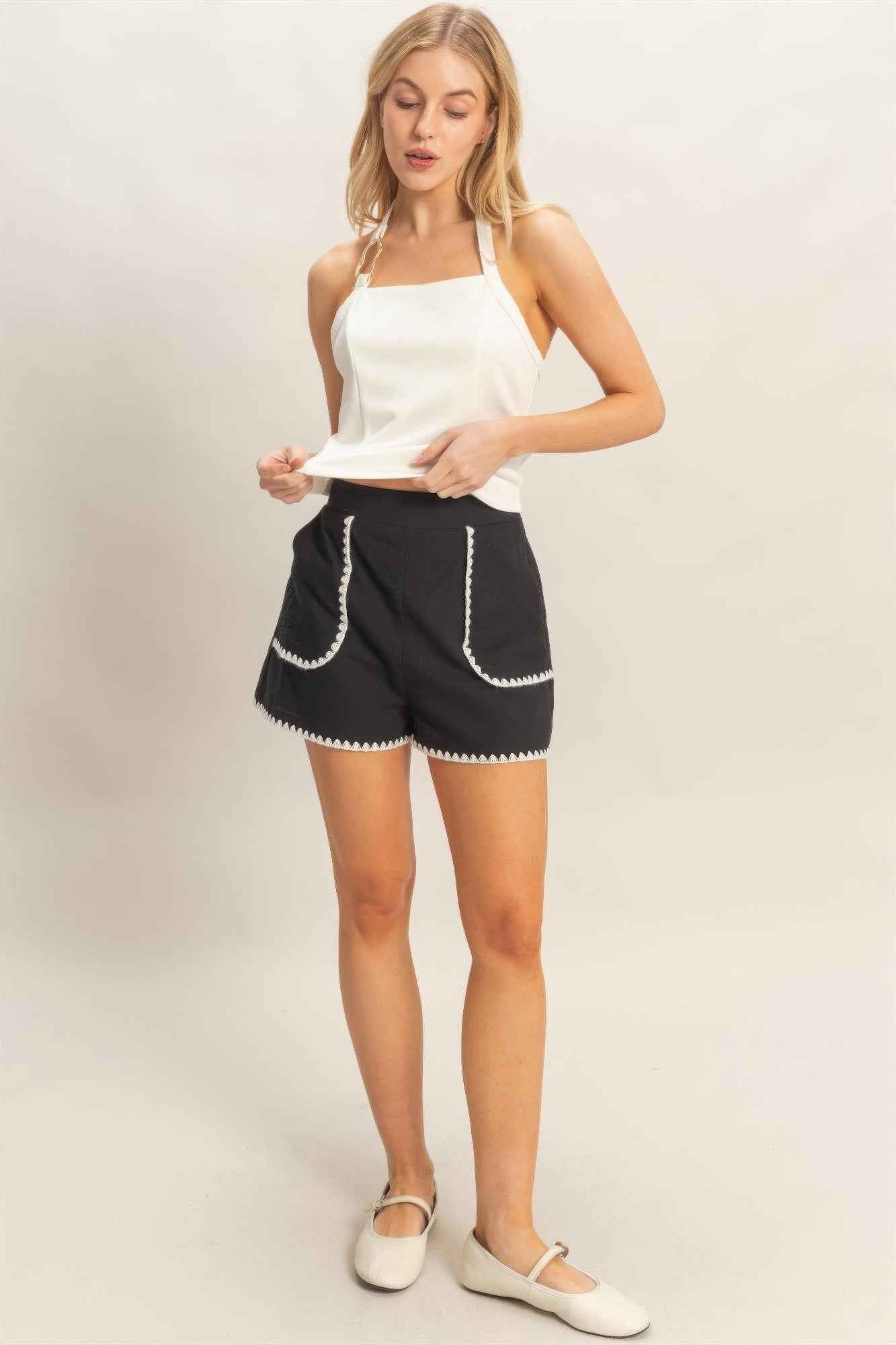 Scallop Trim High-waisted Shorts