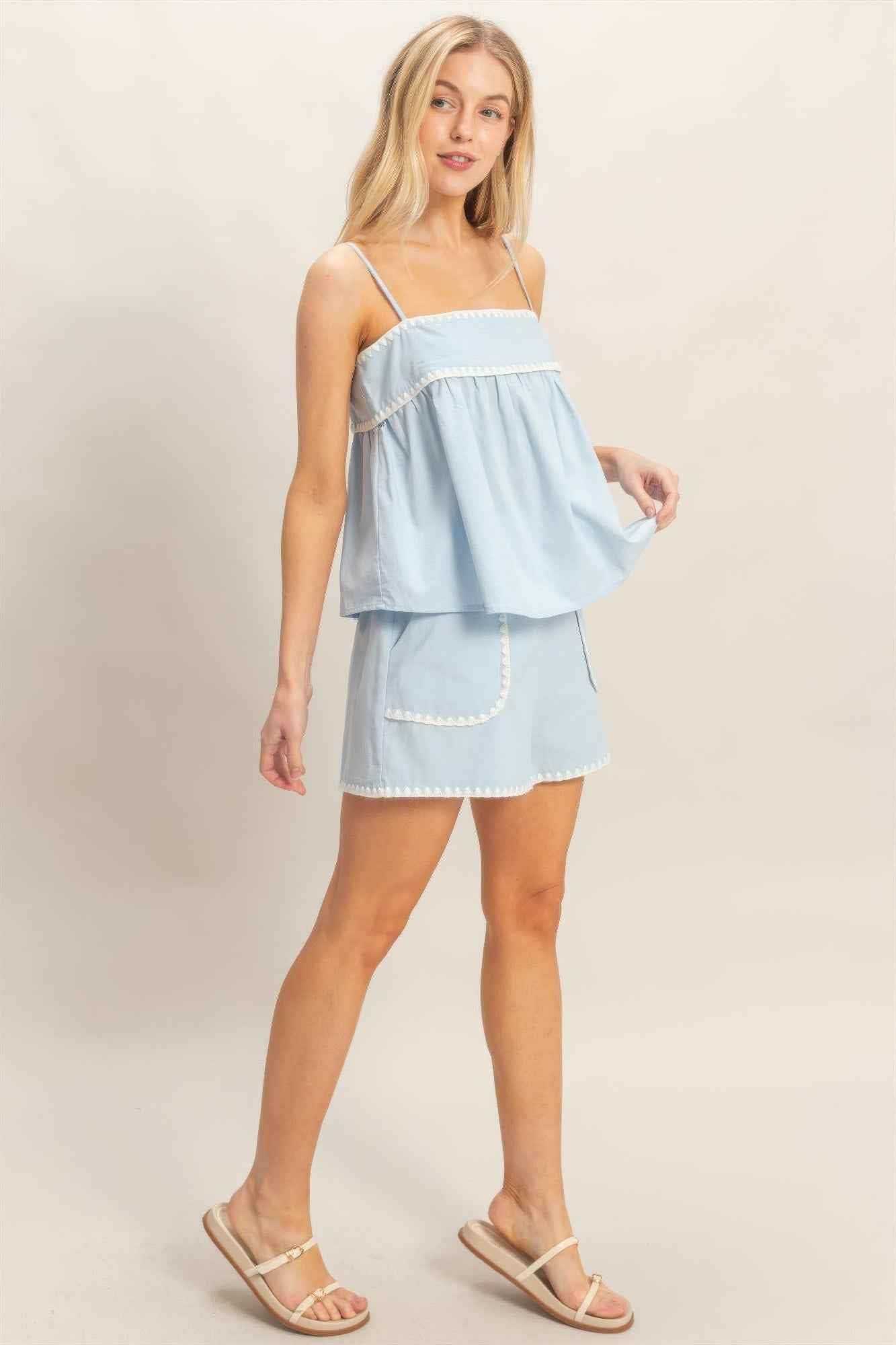 Scallop Trim High-waisted Shorts