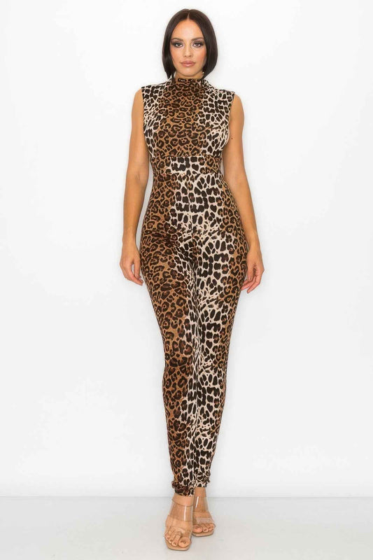 Animal Open Side Detail Skinny Jumpsuit
