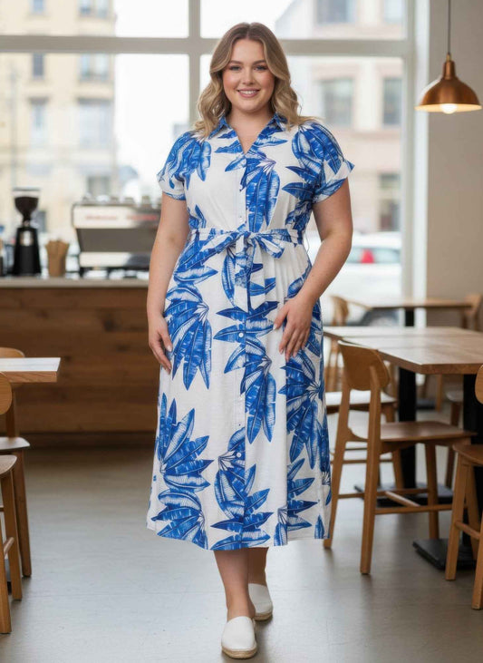 Plus Size Tropical Leaf Midi Dress