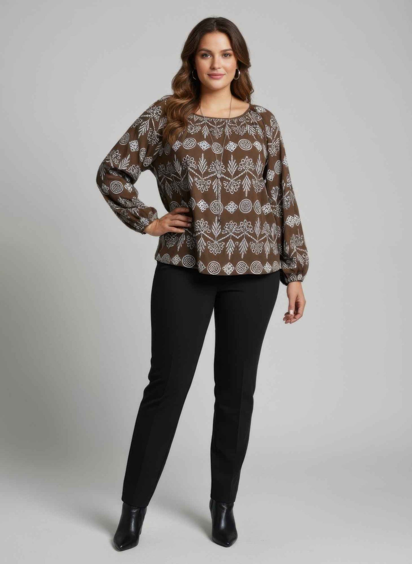 Boho Floral Print Long Sleeve Blouse