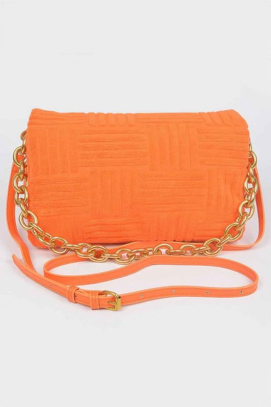 Towel Embossed Chain Flap Bag