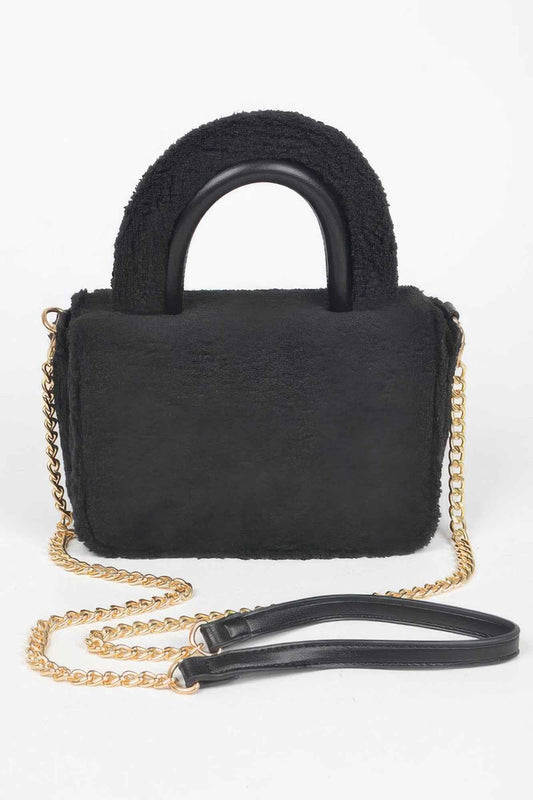 Faux Fur Top Handle Clutch Bag