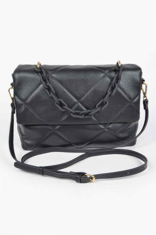 Quilted Faux Leather Color Chain Bag