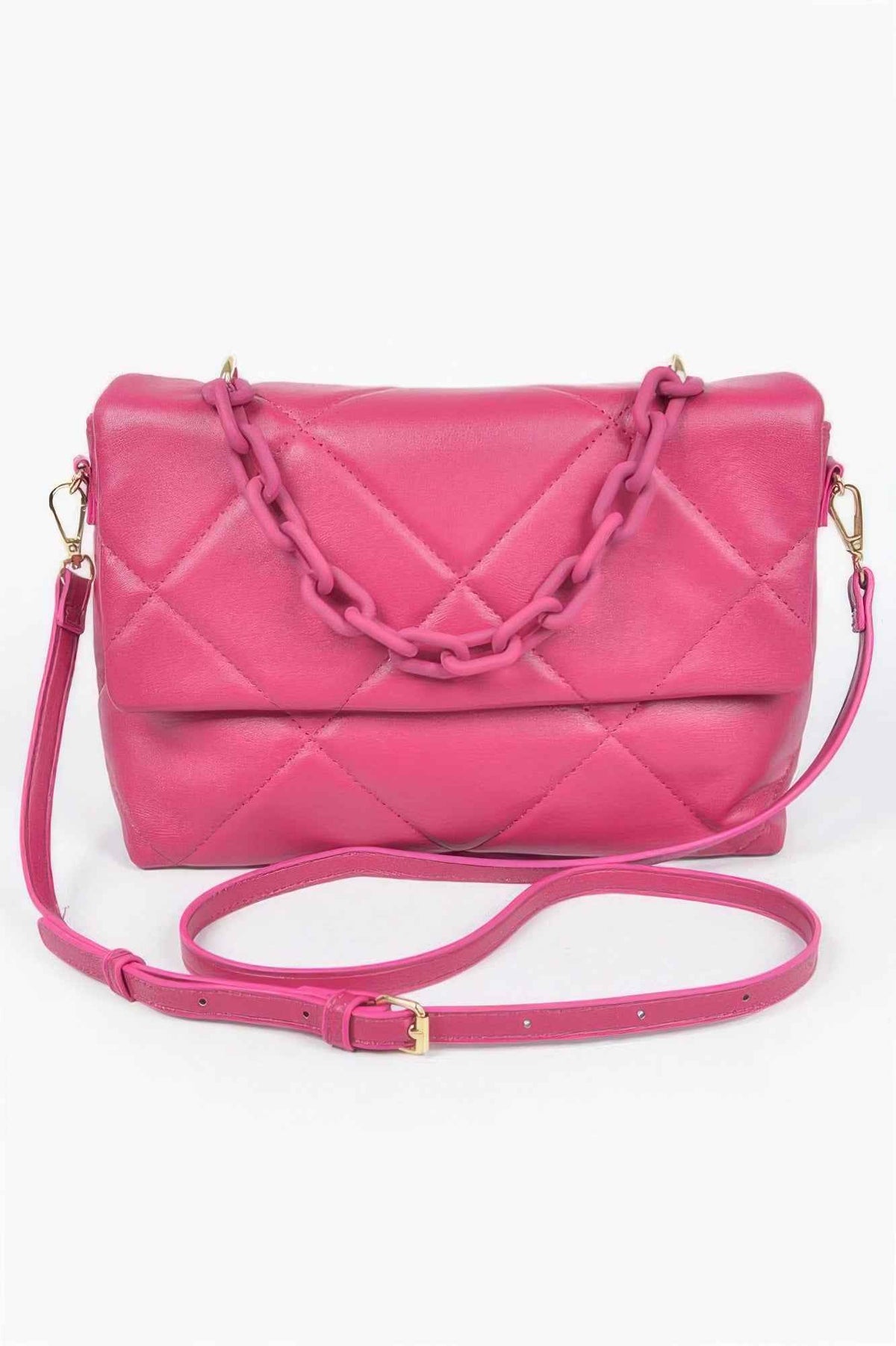 Quilted Faux Leather Color Chain Bag