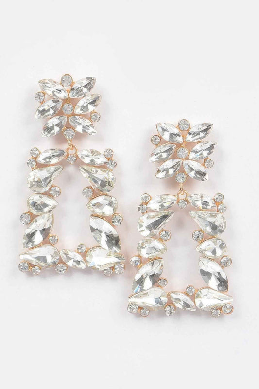 Flower Trapezoid Dangle Rhinestone Earring