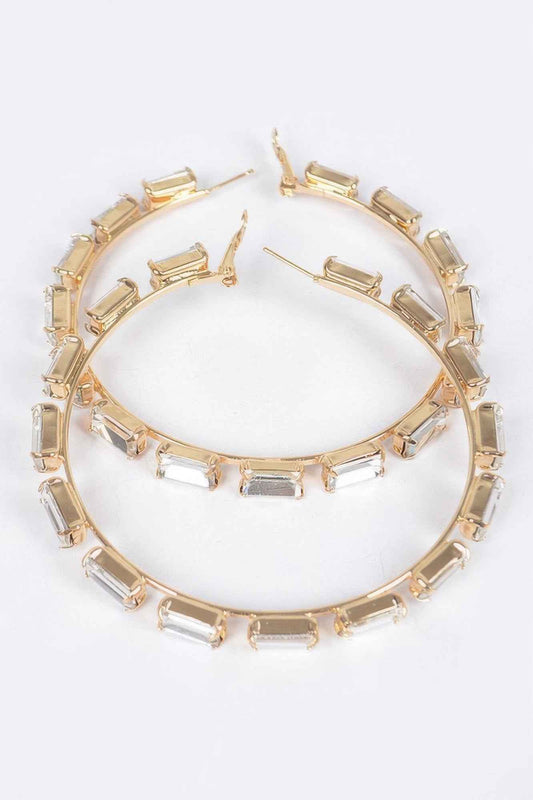 Rectangle Rhinestone Hoop Earring