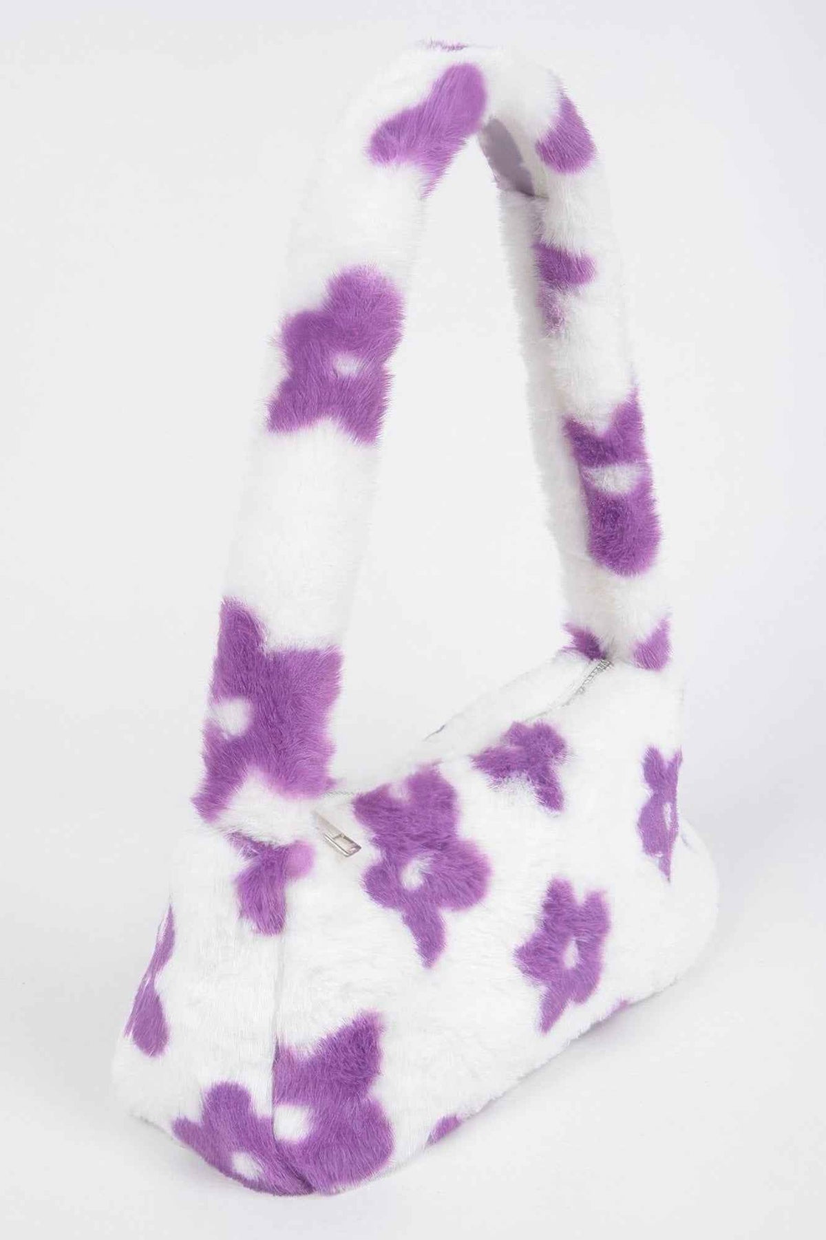 Faux Wool Flower Print Shoulder Bag
