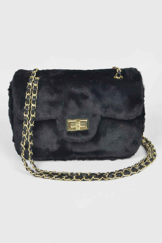 Faux Wool Flap Shoulder Bag