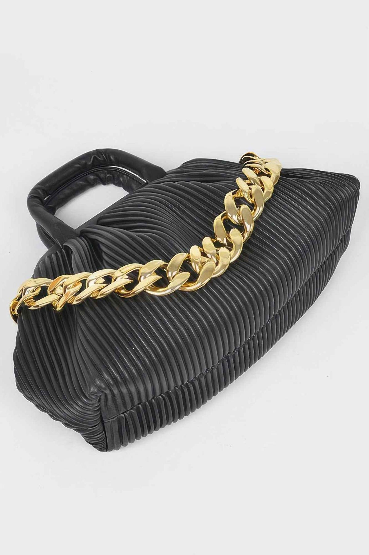 Pleated Faux Leather Top Handle Bag
