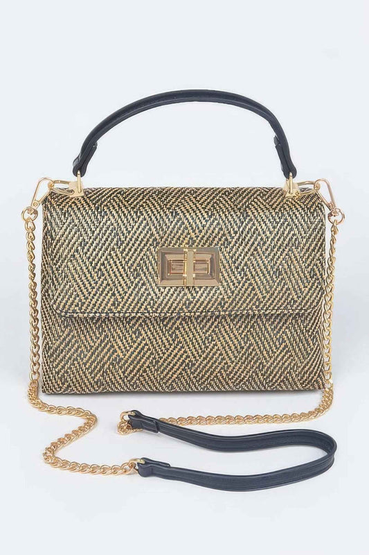 Faux Straw Top Handle Bag