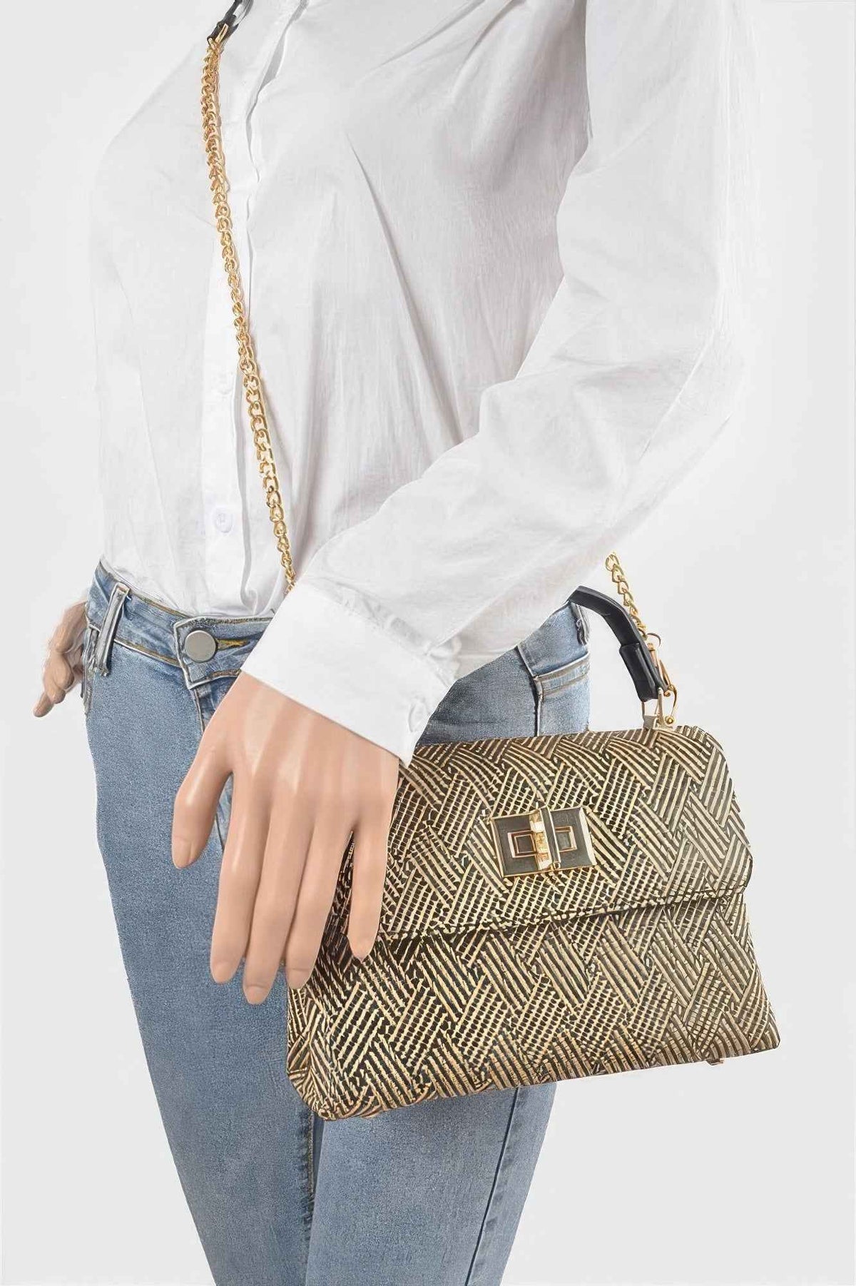 Faux Straw Top Handle Bag