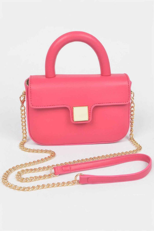 Faux Leather Top Handle Flap Crossbody Bag