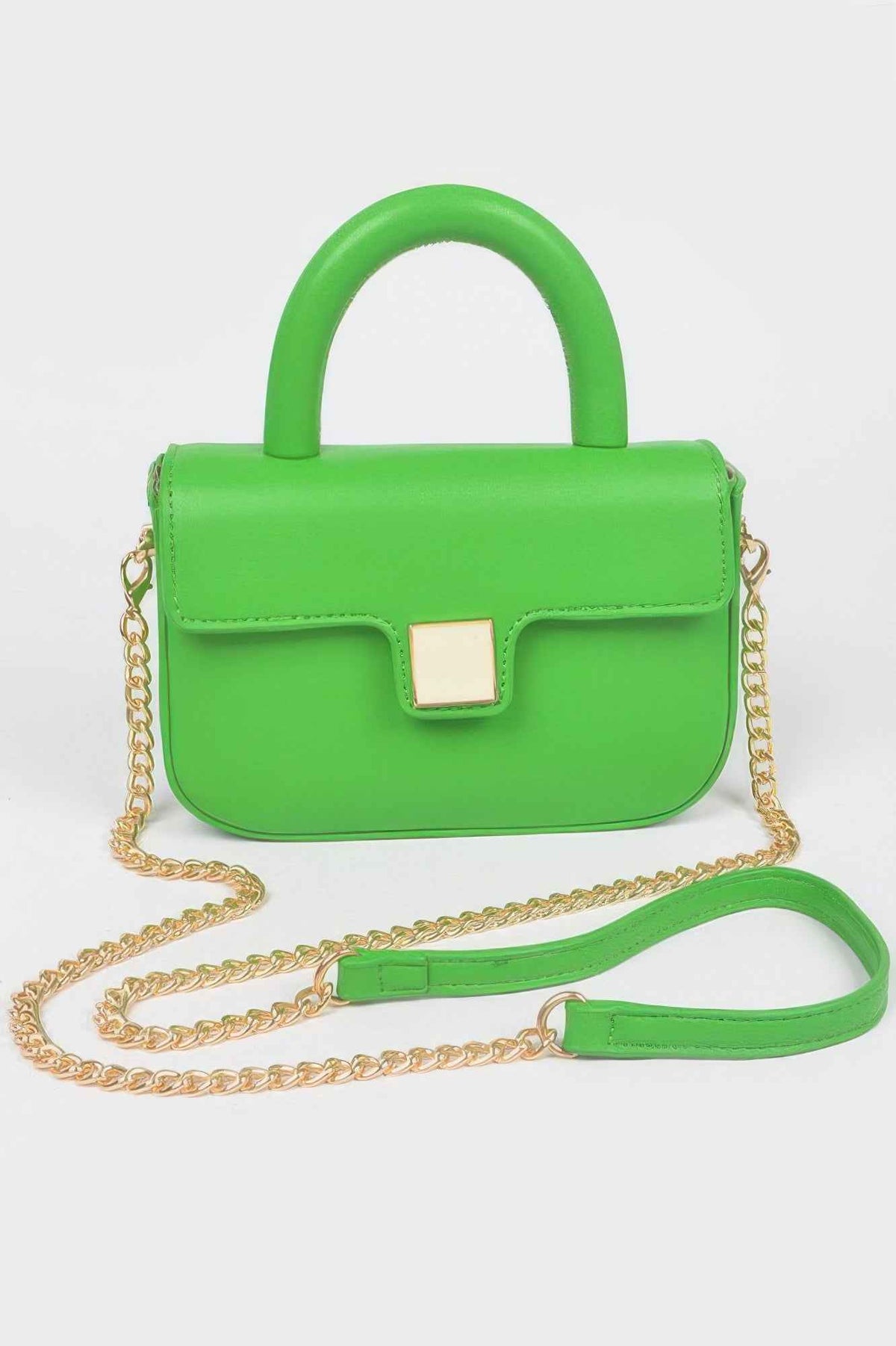 Faux Leather Top Handle Flap Crossbody Bag