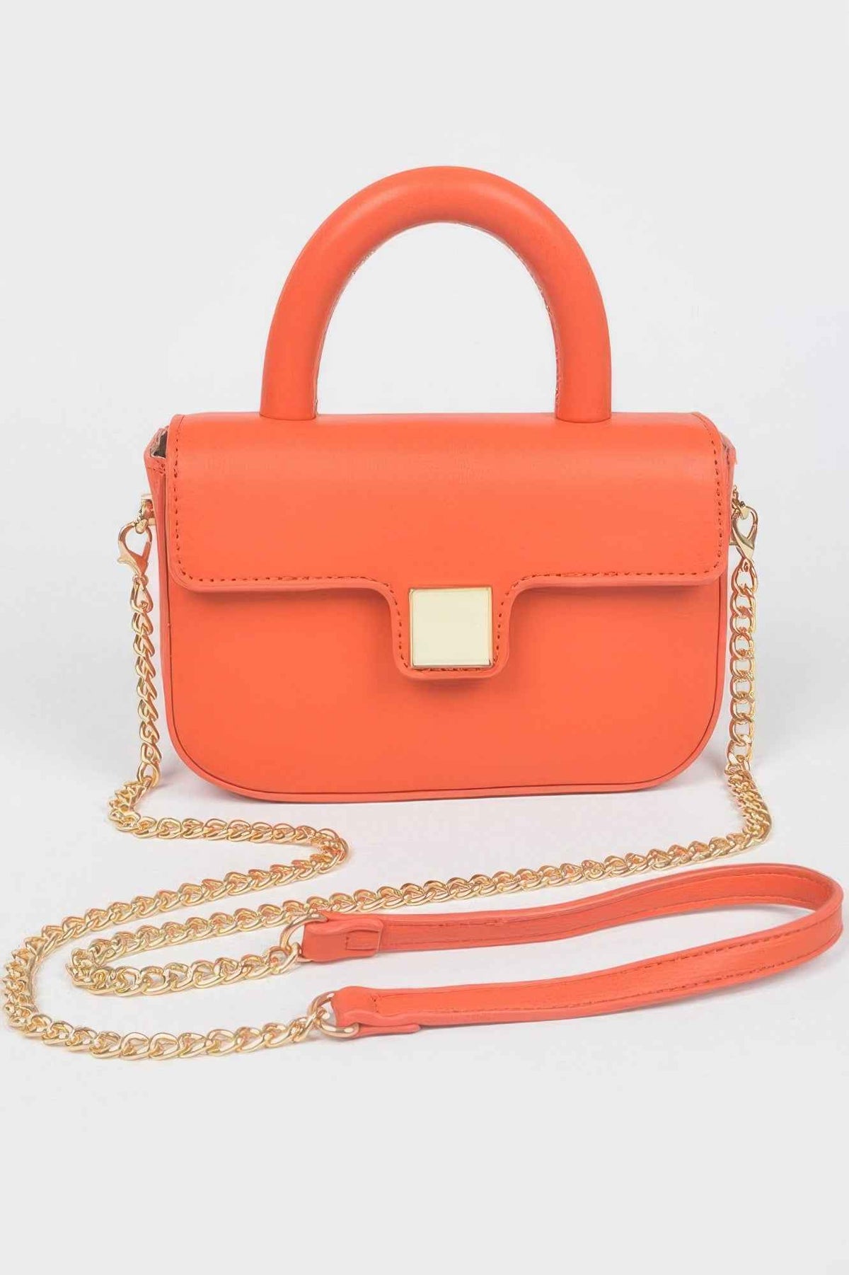 Faux Leather Top Handle Flap Crossbody Bag