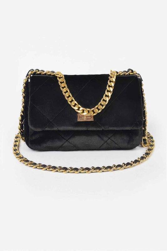 Quilted Fur Chain Flap Clutch