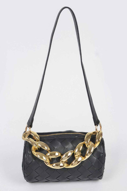 Braided Crossbody Bag W/oversized Chain