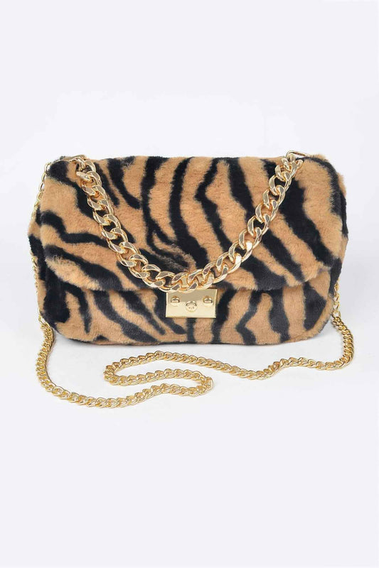 Faux Zebra Fur Shoulder Bag