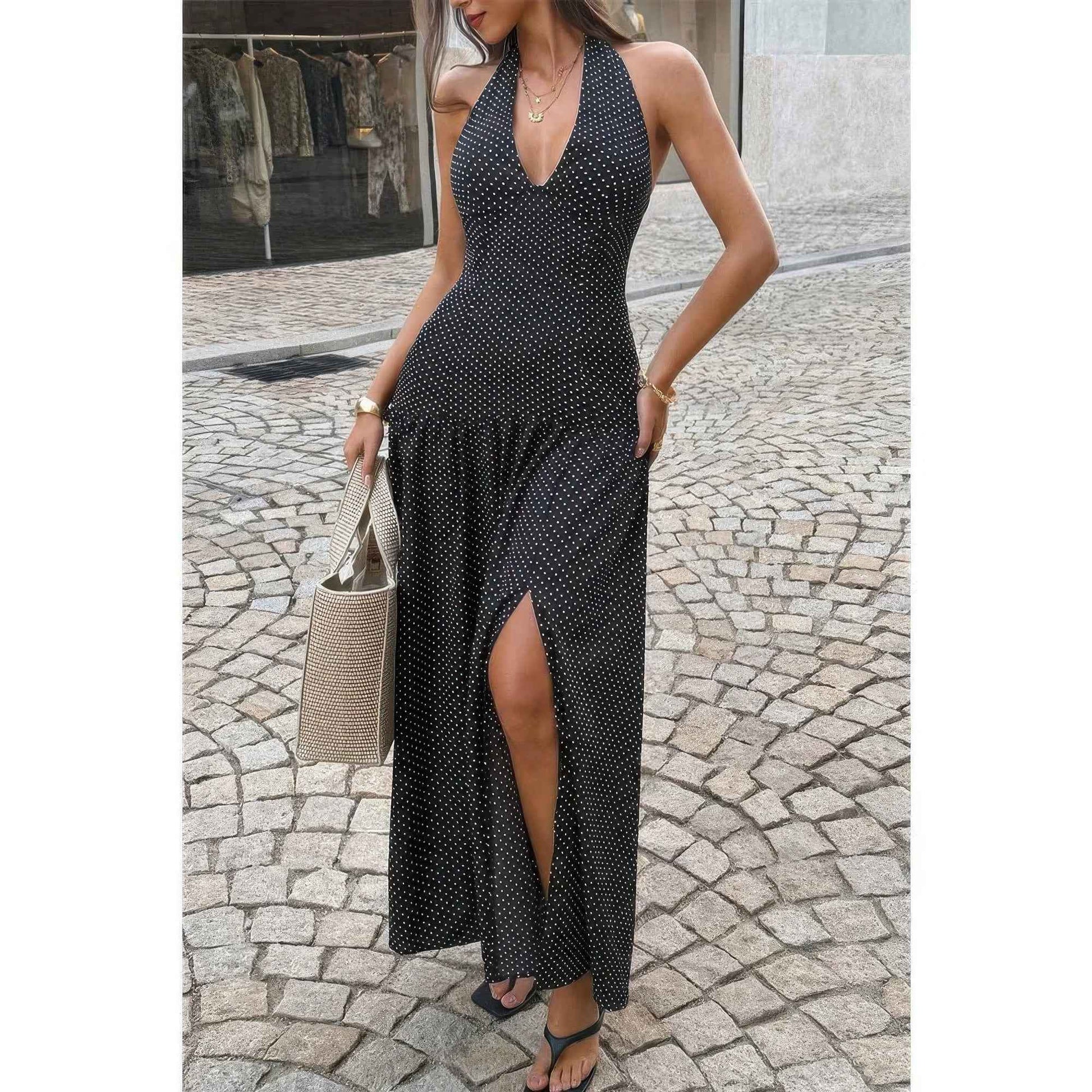 Polka Dot Vintage Halter Neck Maxi Dress