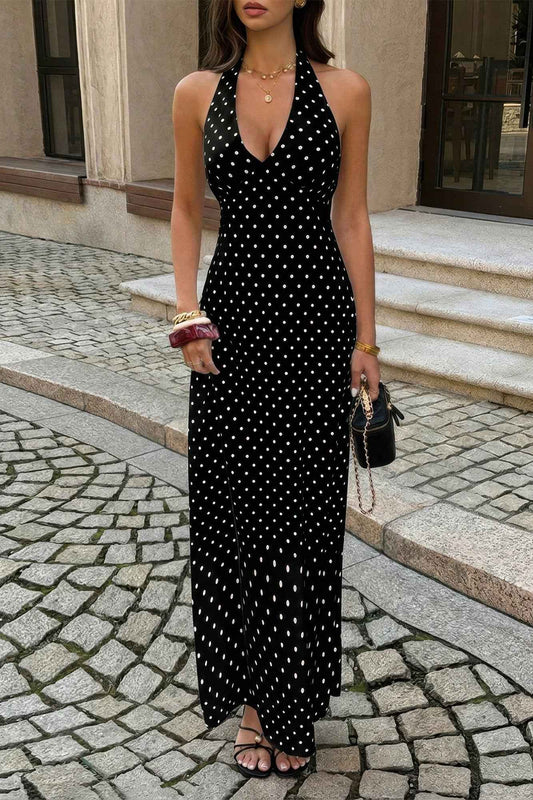 Polkadot Halter Bodycon Sleeveless Long Dress
