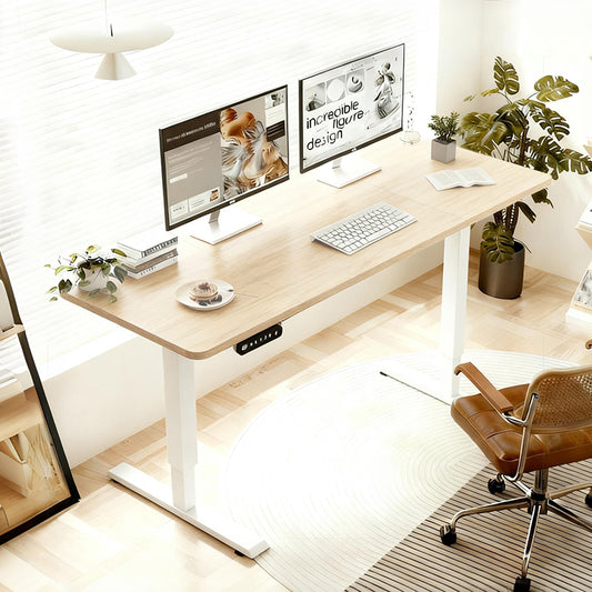 55'×24' Light Oak Electric Standing Desk Height Adjustable Desk for Home and Office Computer Table Gaming Desk Modern Lift-up Desk