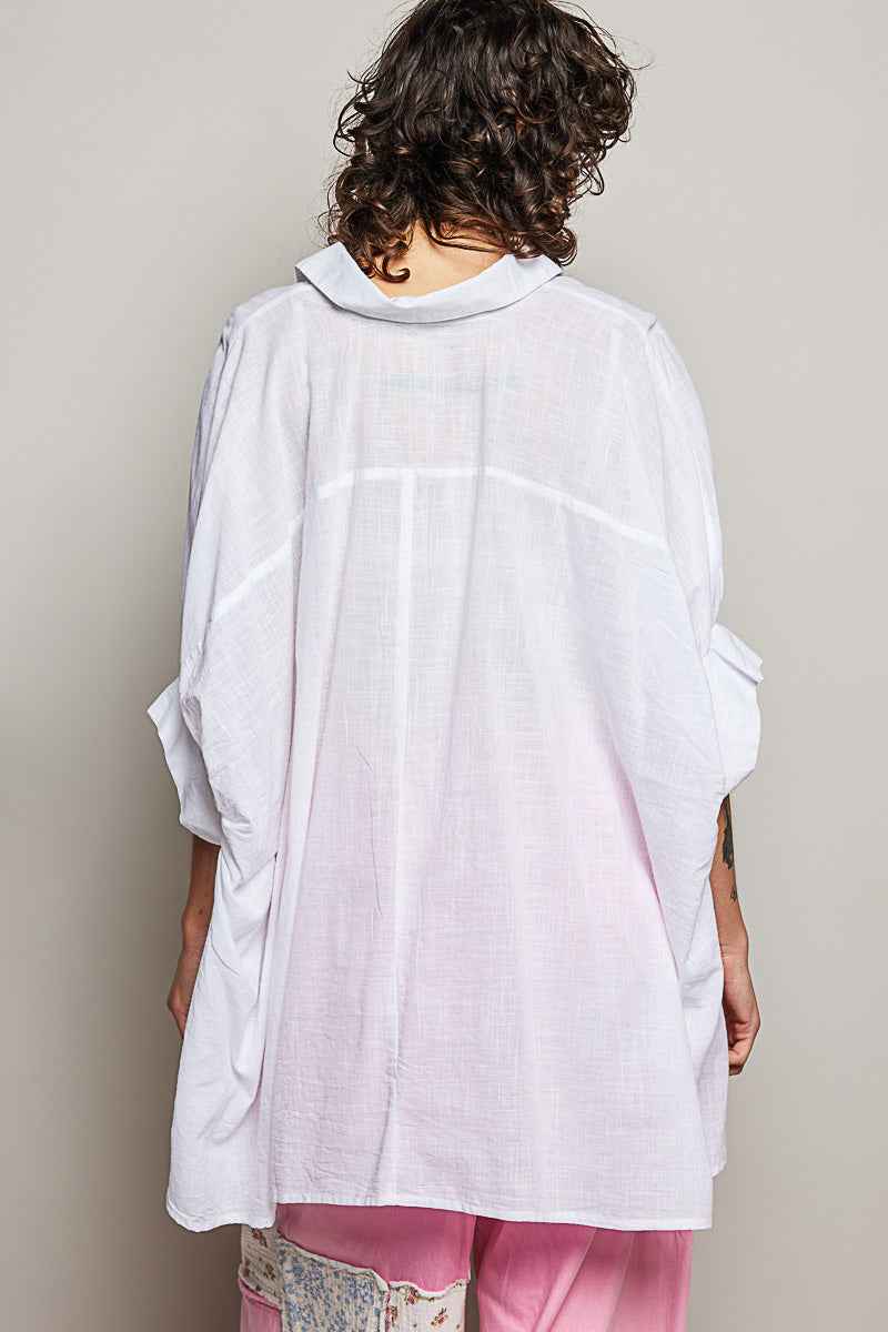 POL Button Down Half Dolman Sleeve Shirt