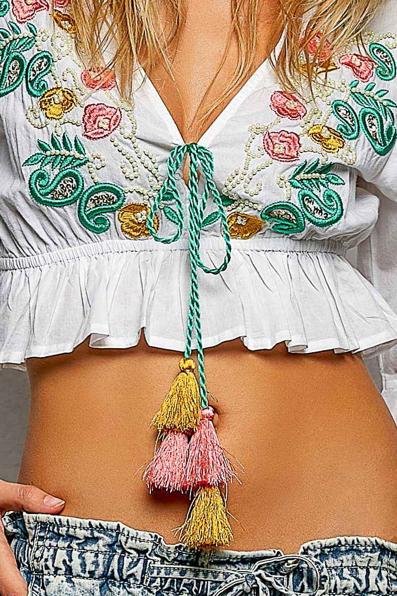 POL Floral Embroidered Cropped Blouse