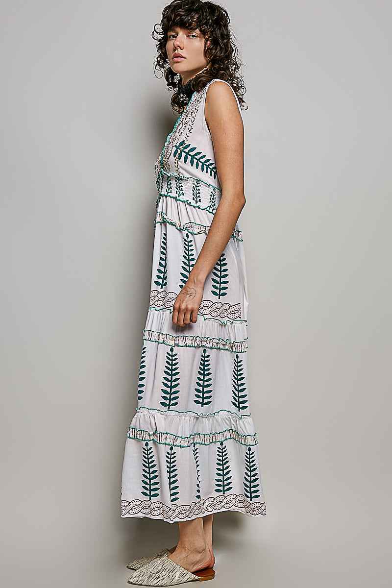 POL Floral Printed Sleeveless Tiered Dress with Smocked Waistband