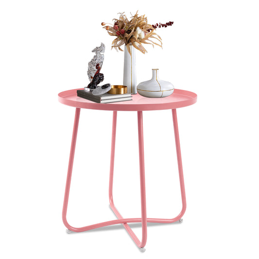 ACEHOME Outdoor Side Tables,Round Modern Home Decor Coffee Tea Side Table,Small Metal Sofa Side Snack Side Table, Simple Style Table for Living Room Bedroom and Garden Balcony Yard Porch Patio(Pink)
