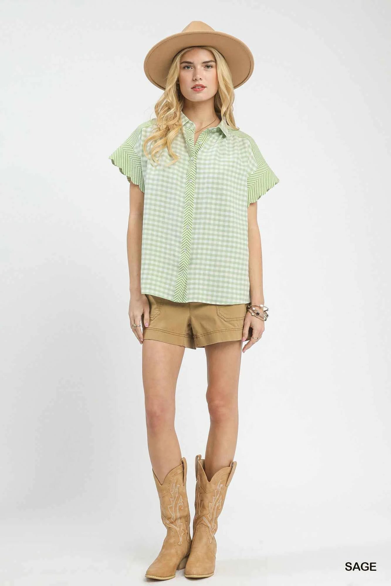 Mixed Gingham Short Sleeve Shirt