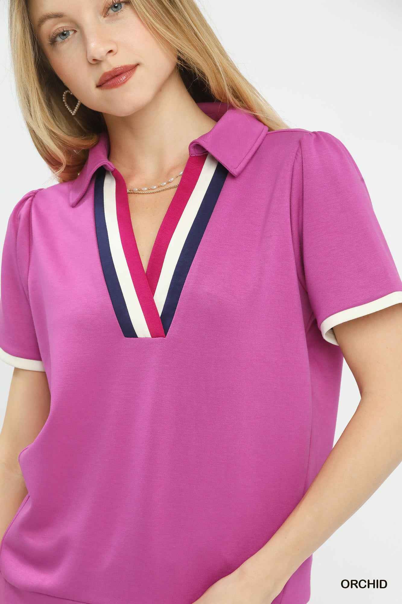 Umgee Luxe Knit V-Neck Short Sleeve Top