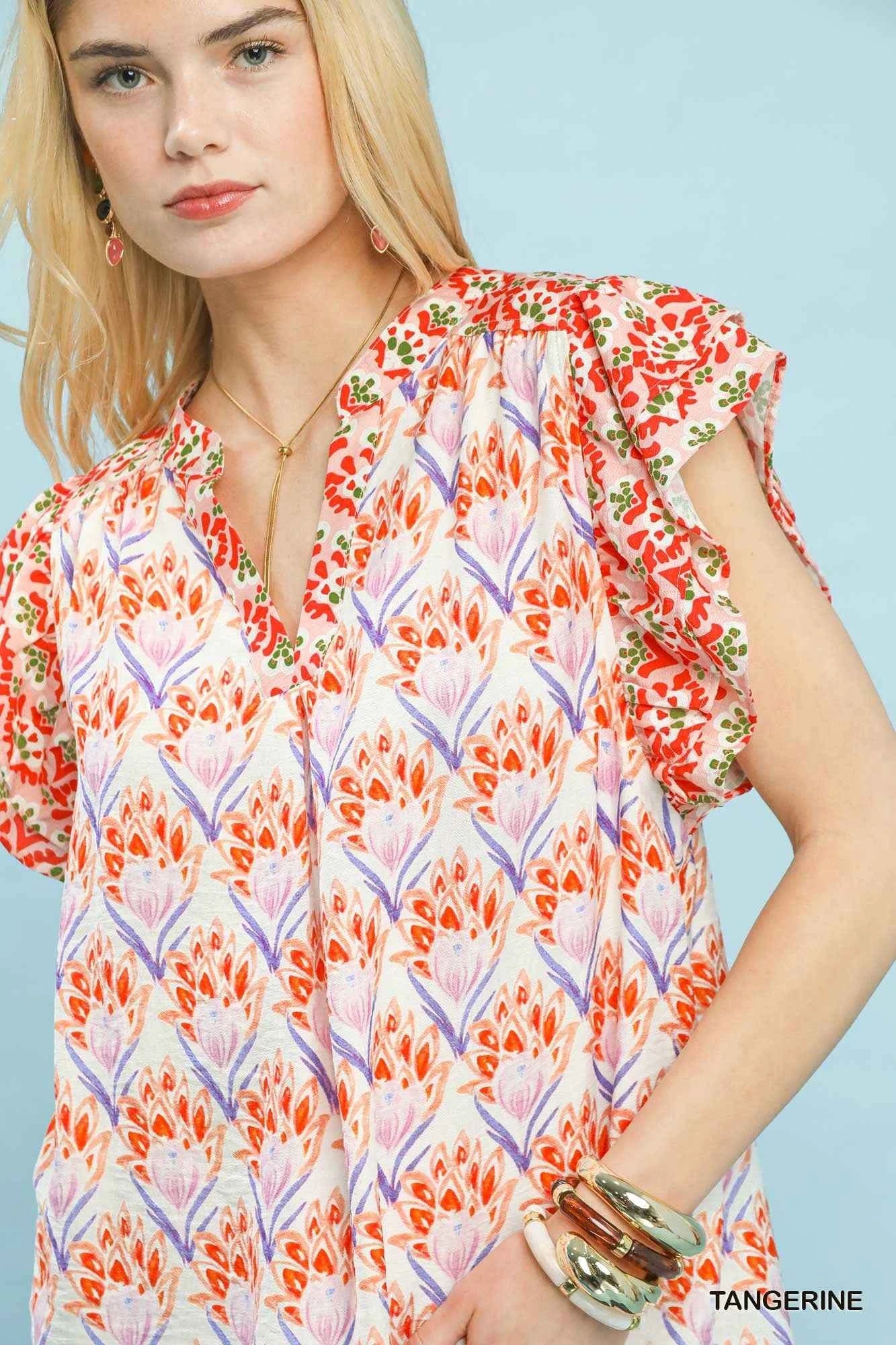 Umgee Double Frill Sleeve Floral Blouse