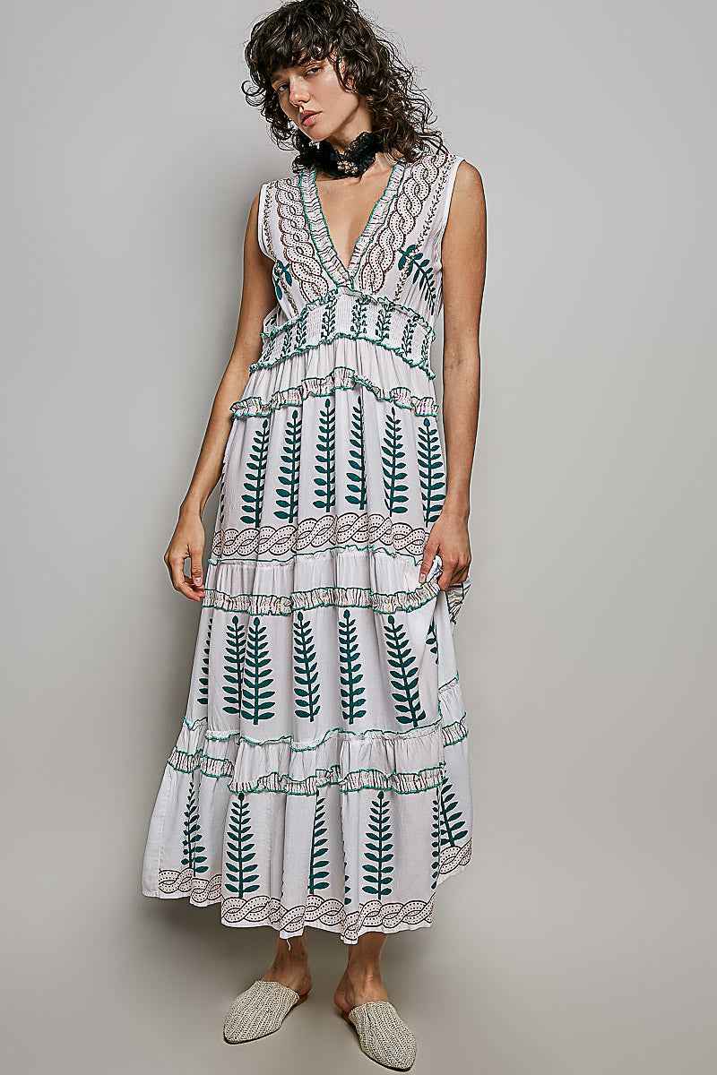POL Floral Printed Sleeveless Tiered Dress with Smocked Waistband