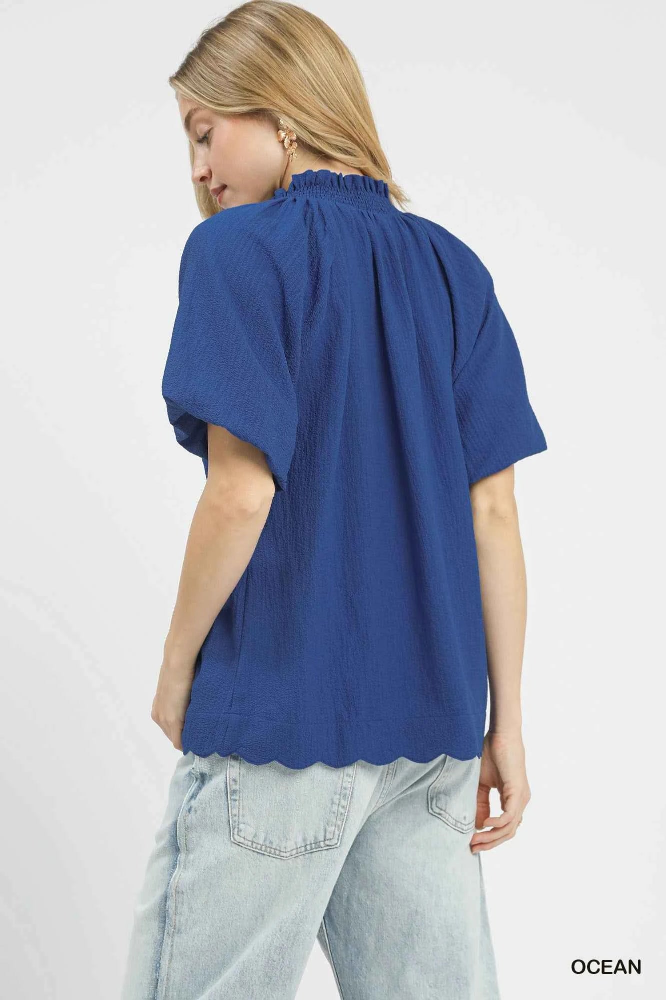 Scalloped Hem Textured Blouse