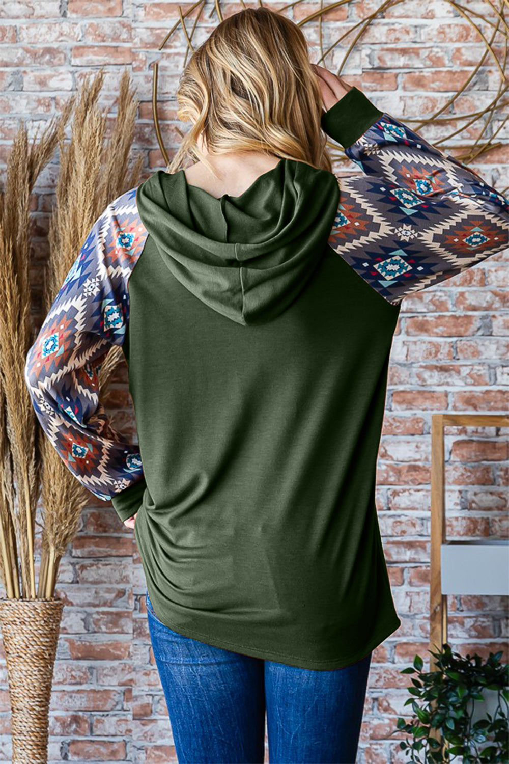 Heimish Full Size Half Button Printed Long Sleeve Hooded Top