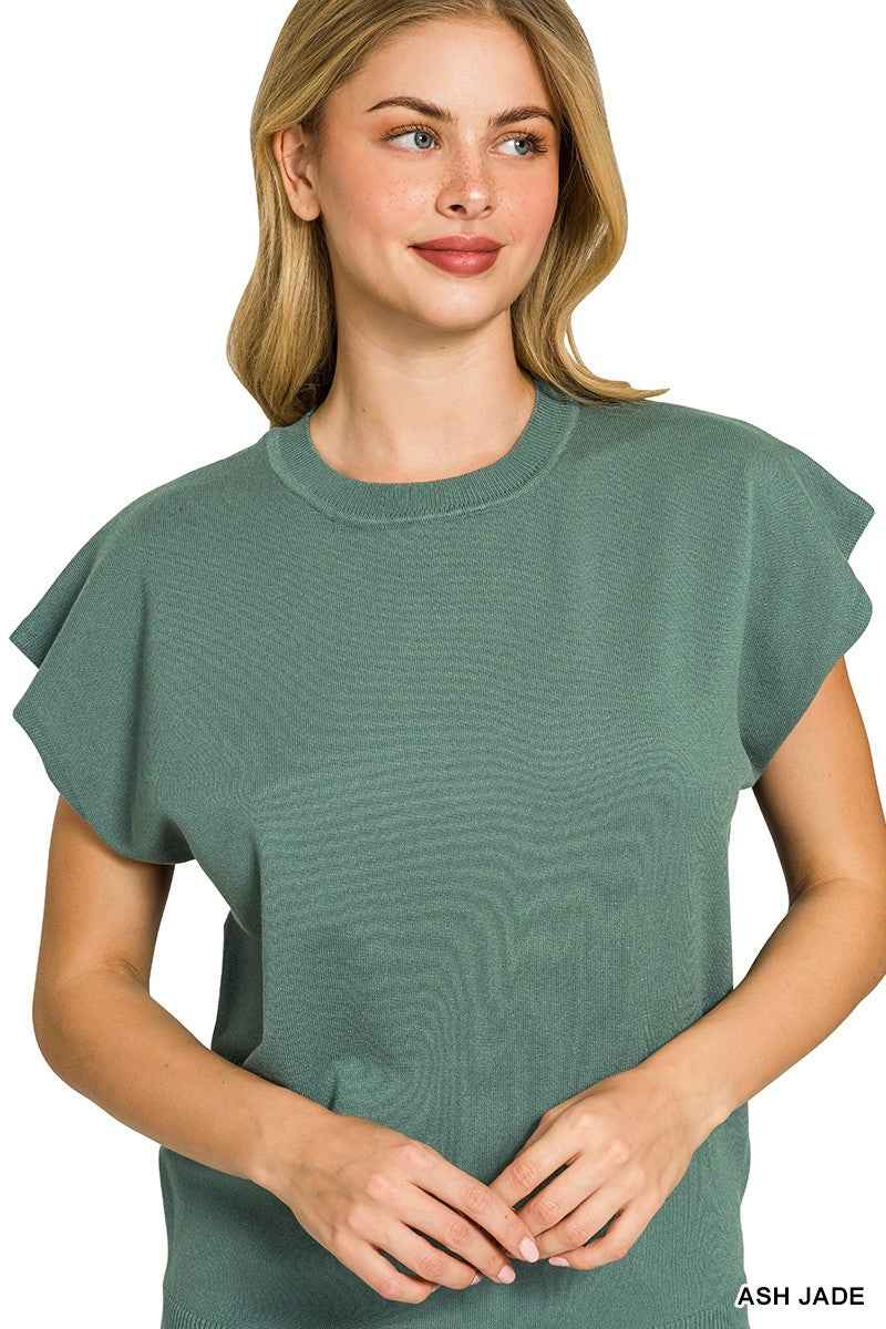 Zenana Viscose Round-neck Short Sleeve Sweater